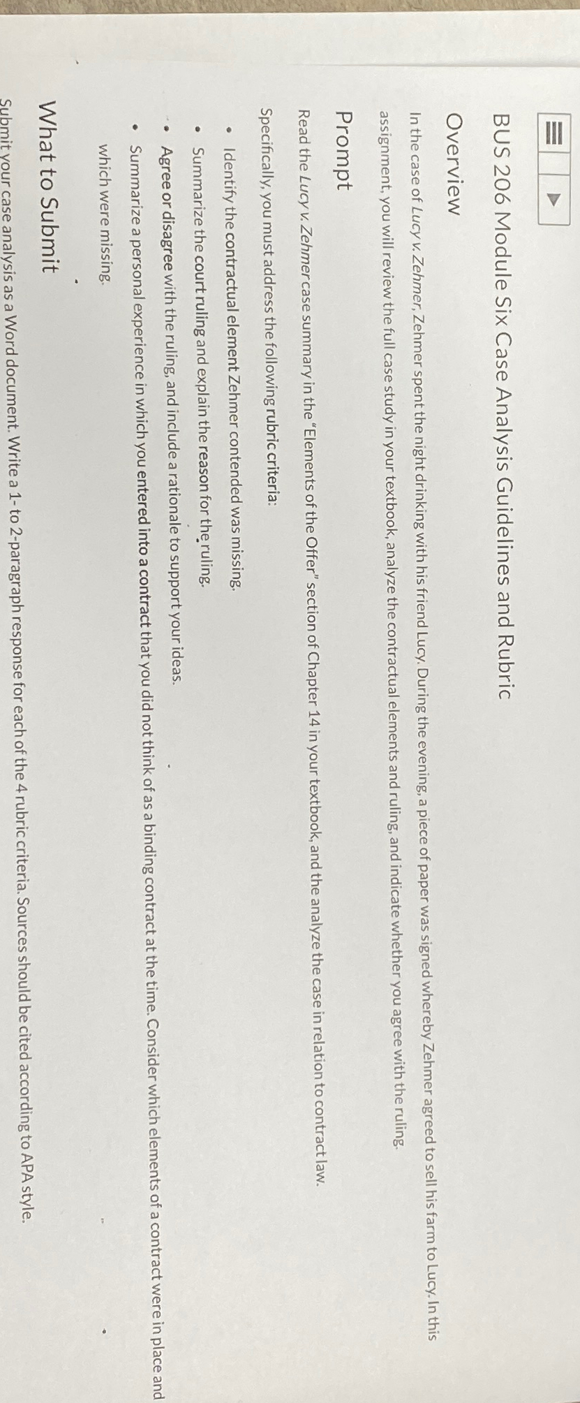  BUS 206 Module Six Case Analysis Guidelines and Rubric Overview In