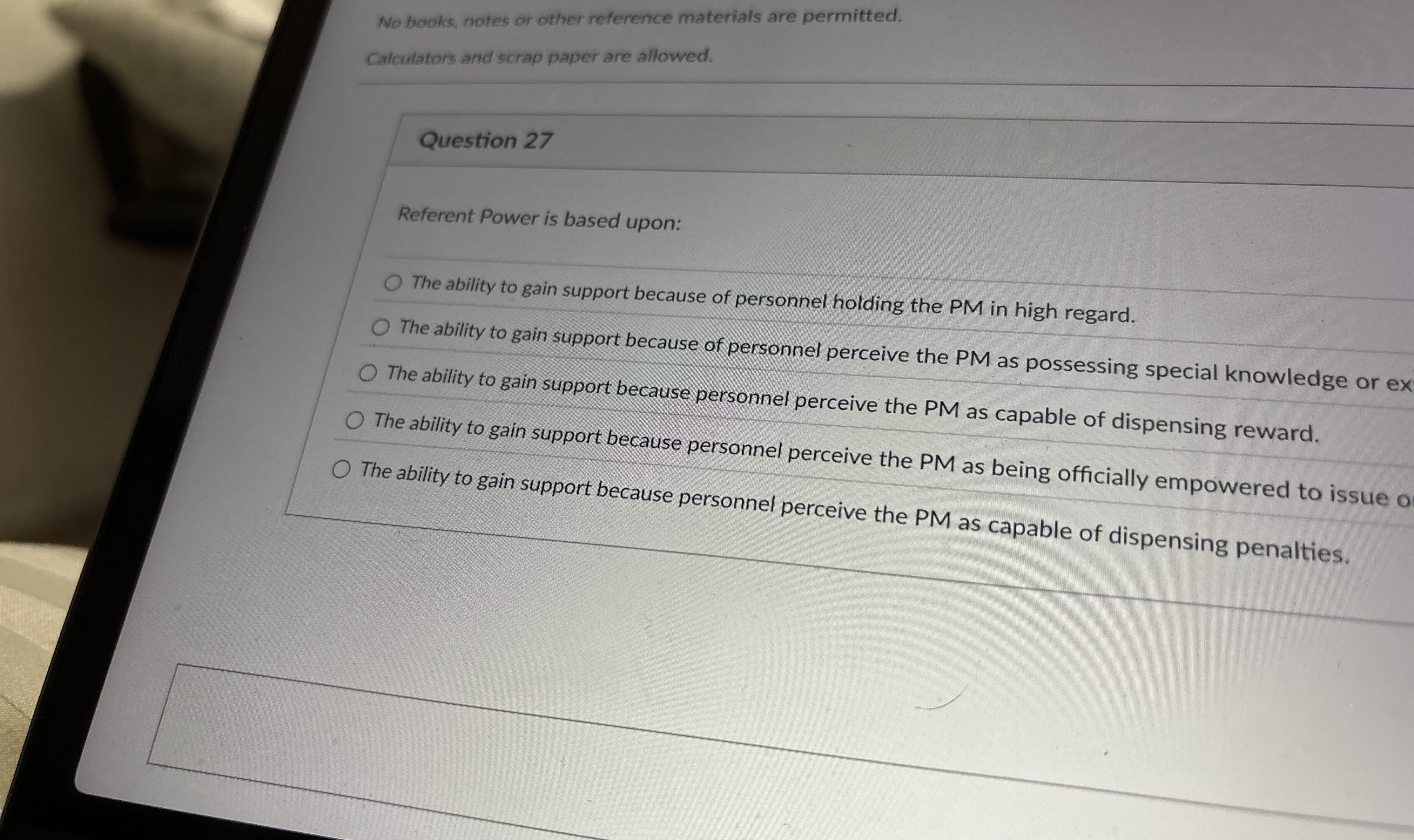  No books, notes or other reference materials are permitted. Calculators and