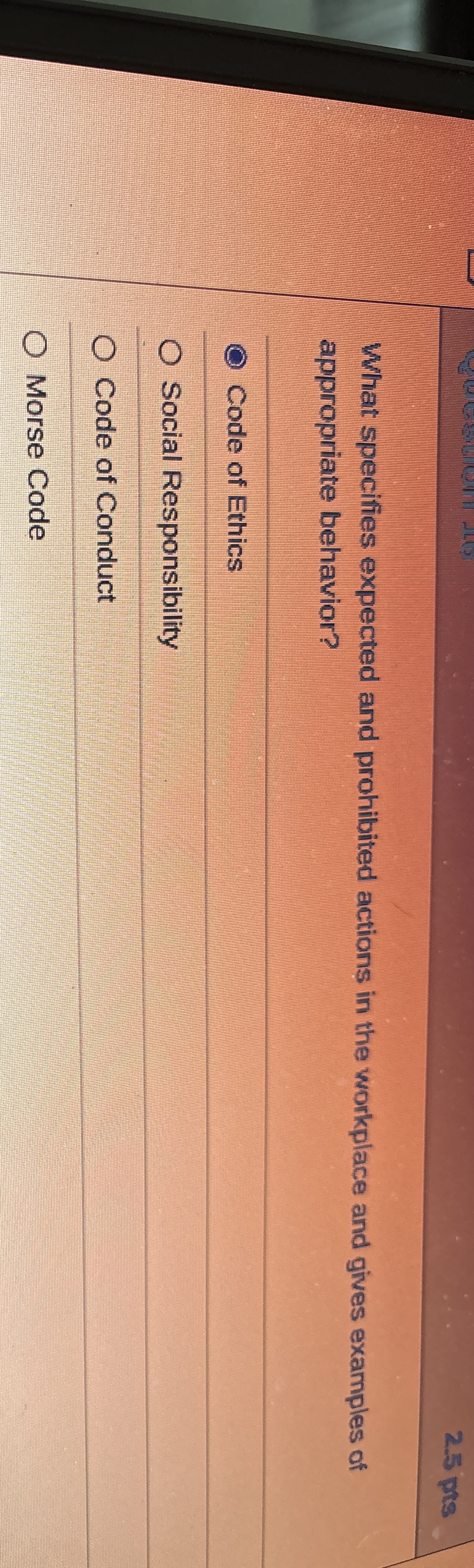  What specifies expected and prohibited actions in the workplace and gives