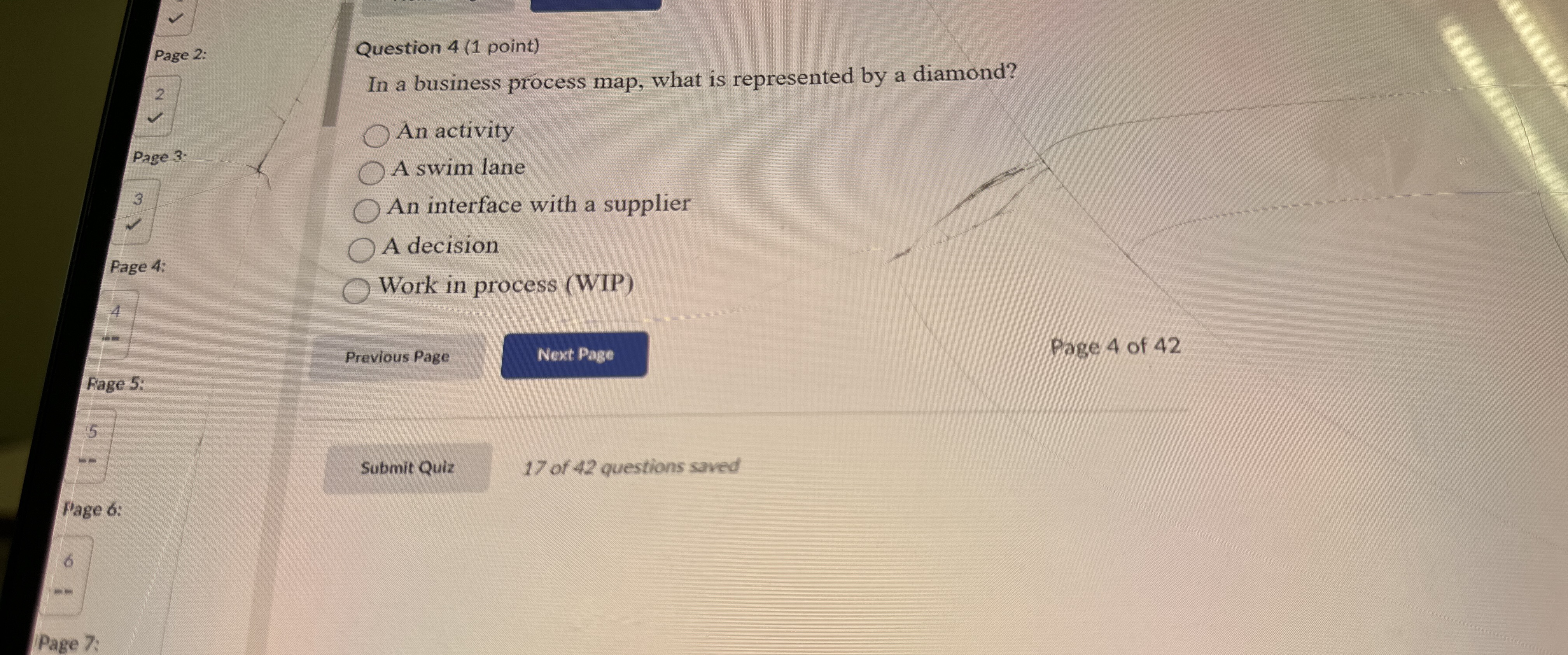  Question 4(1 point) In a business process map, what is represented