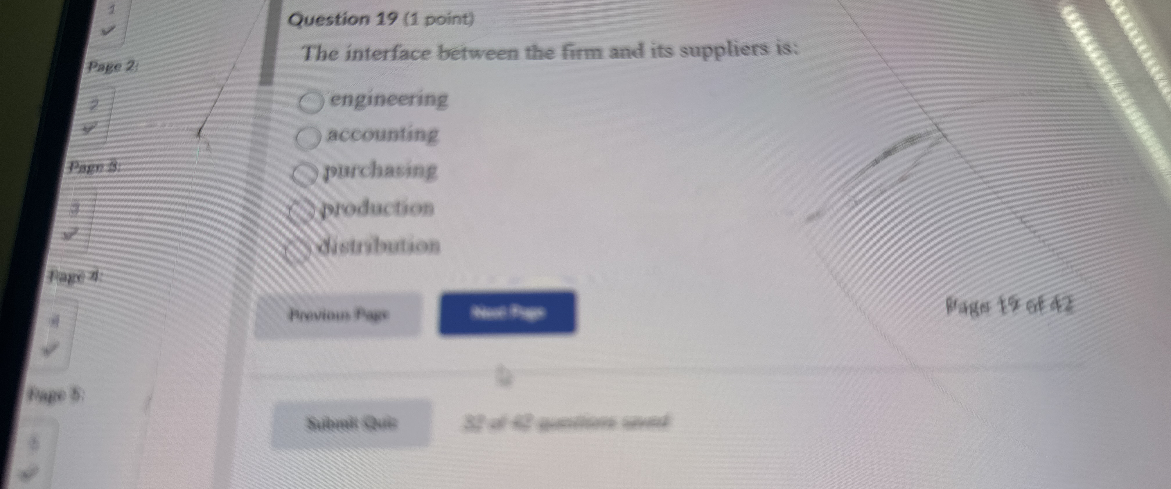  Question 19(1 point) The interface between the firm and its suppliers