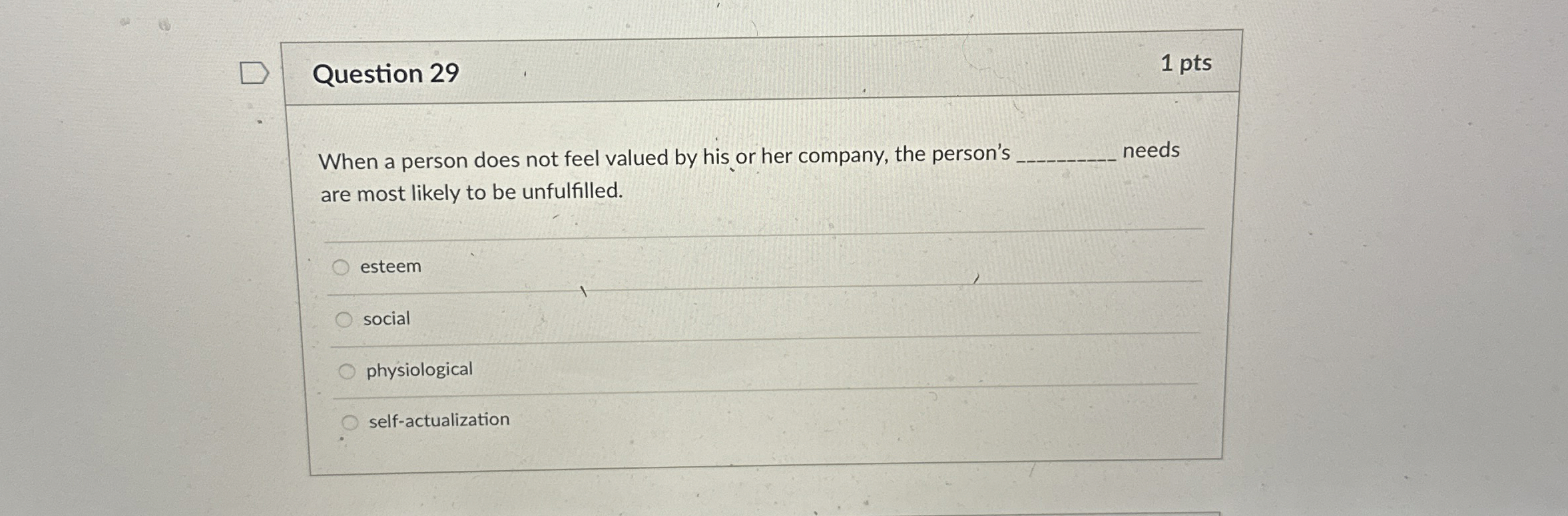  Question 29 1 pts When a person does not feel valued
