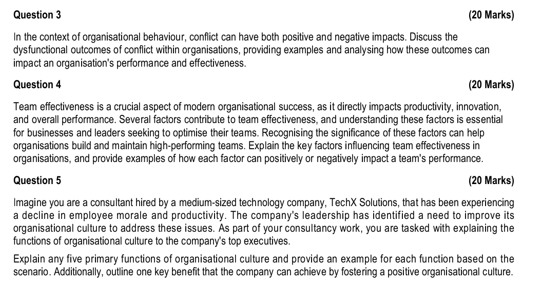  Question 3 (20 Marks) In the context of organisational behaviour, conflict