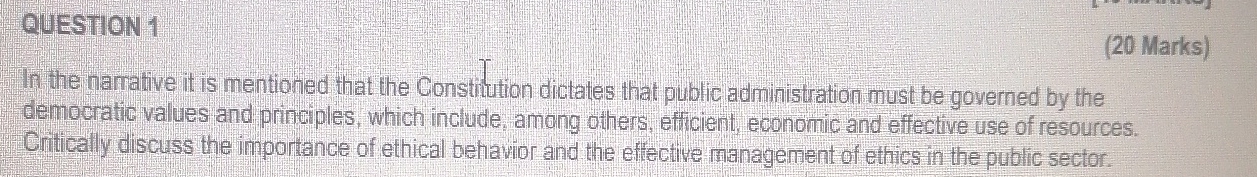  QUESTION 1 (20 Marks) In the narrative it is mentioned that