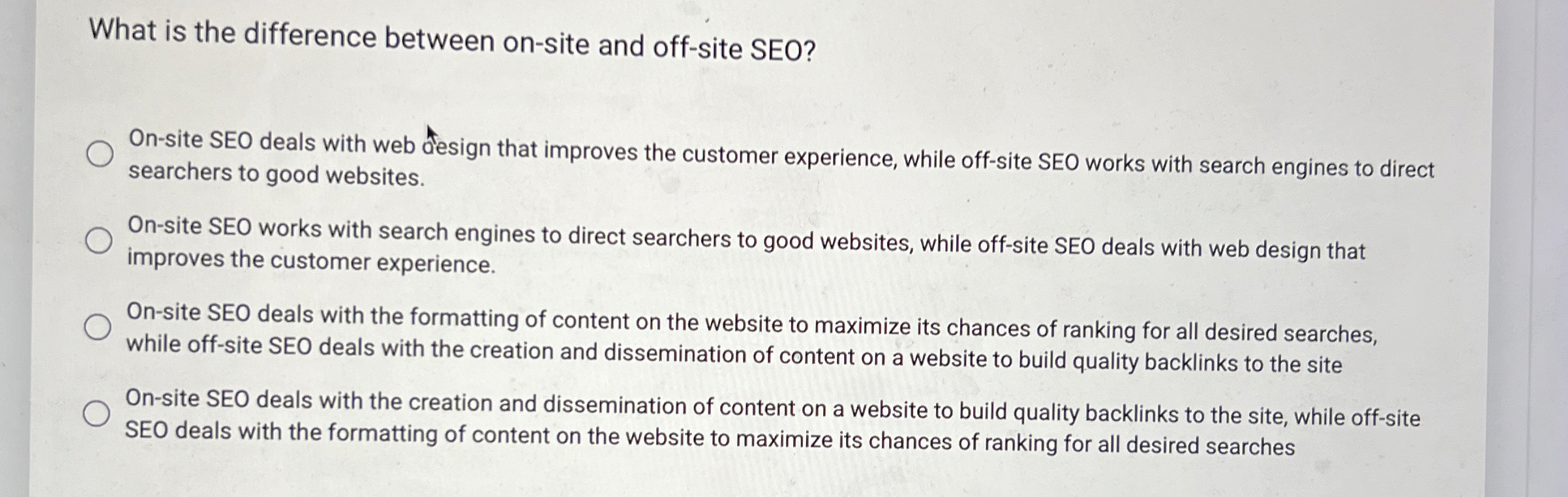  What is the difference between on-site and off-site SEO? On-site SEO