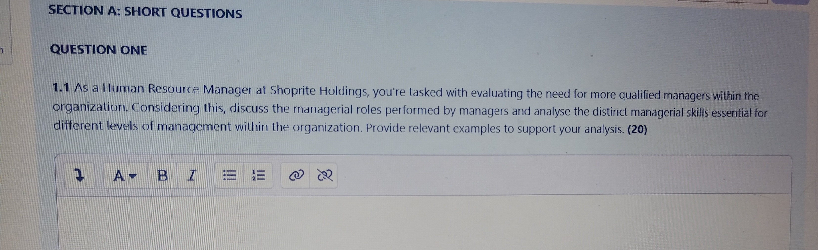  SECTION A: SHORT QUESTIONS QUESTION ONE 1.1 As a Human Resource
