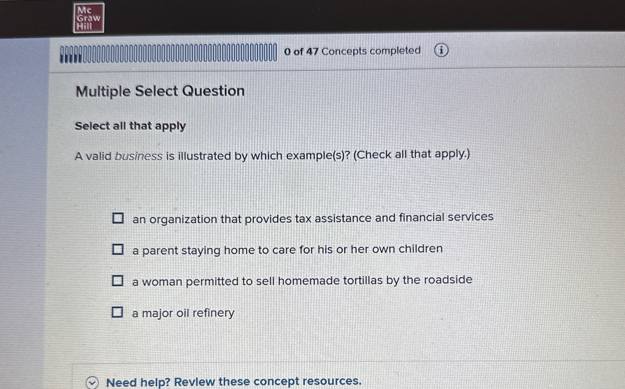  Multiple Select Question Select all that apply A valid business is
