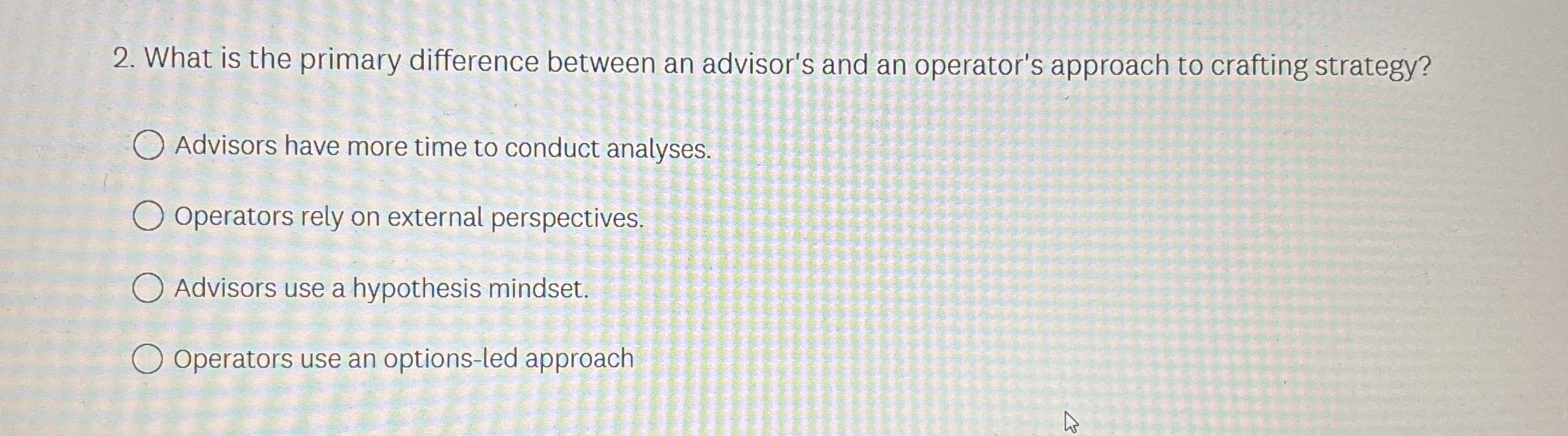  What is the primary difference between an advisor's and an operator's