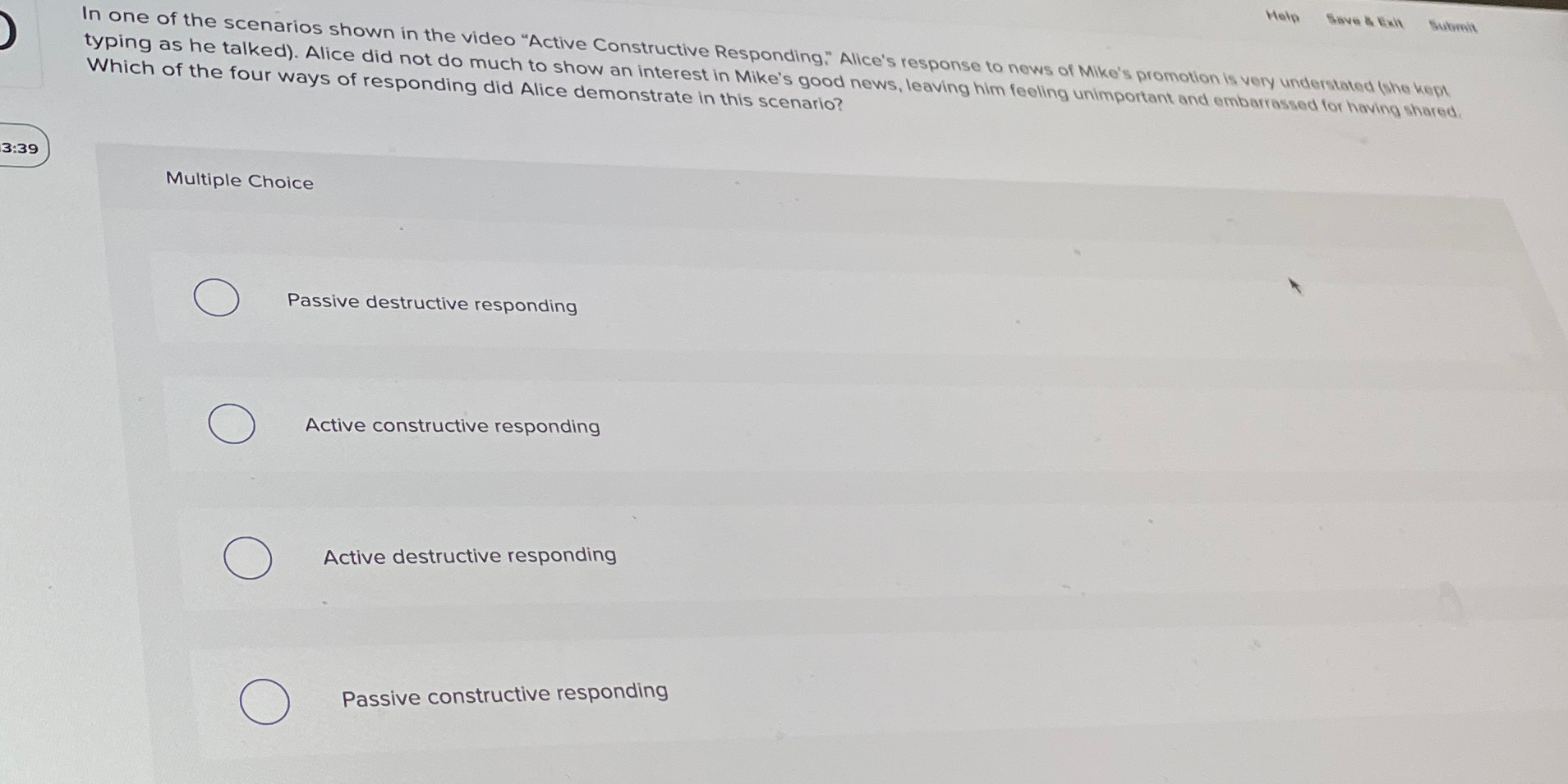  Save & trh Sukweil " Active Constructive Responding." Alice's response to
