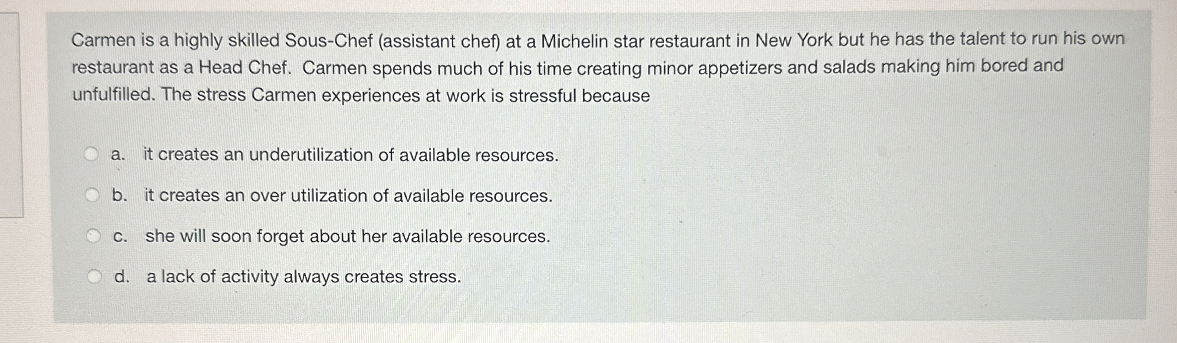  Carmen is a highly skilled Sous-Chef (assistant chef) at a Michelin