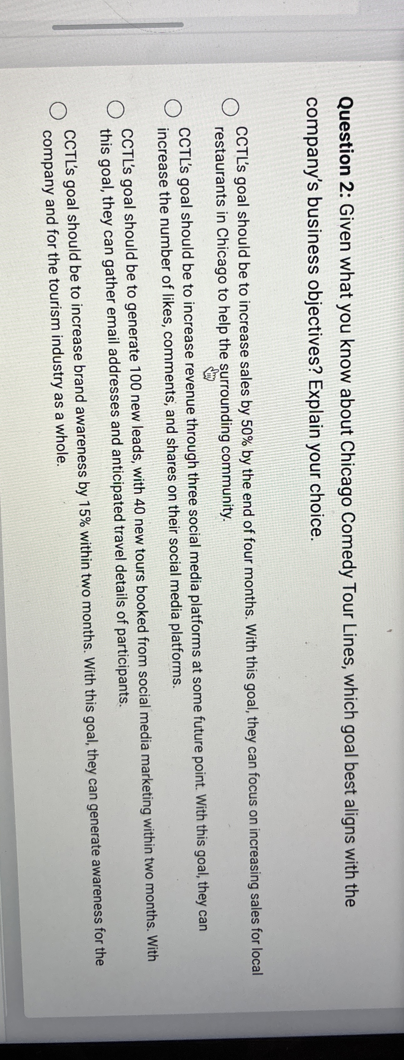  Question 2: Given what you know about Chicago Comedy Tour Lines,