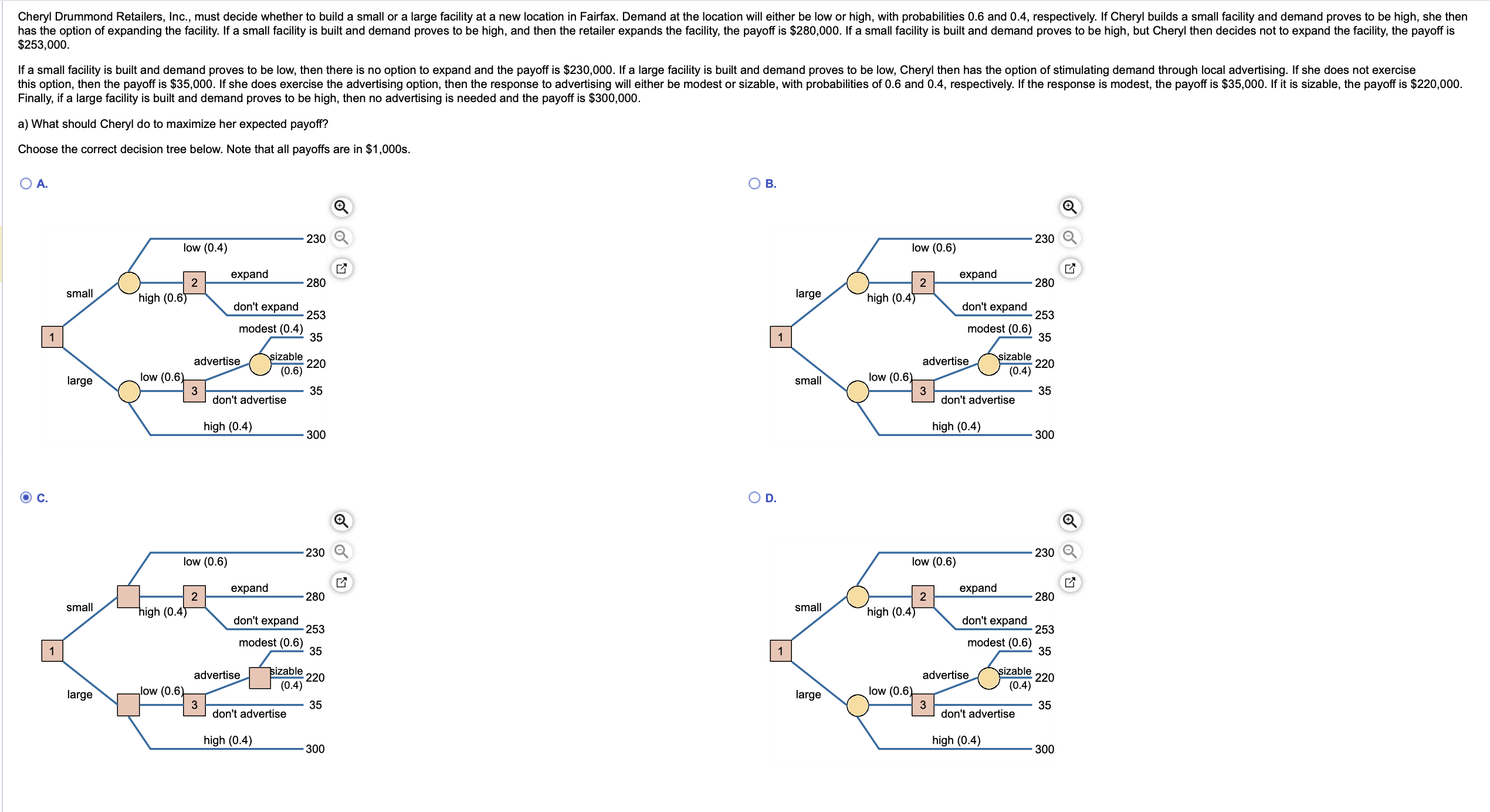  Please answer parts a,b,c Cheryl should build the facility. If demand