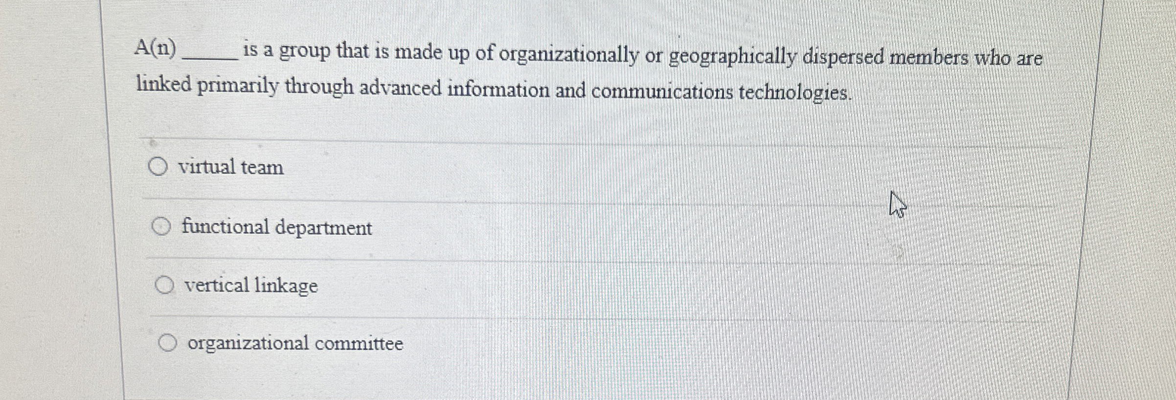  A(ri)q, is a group that is made up of organizationally or