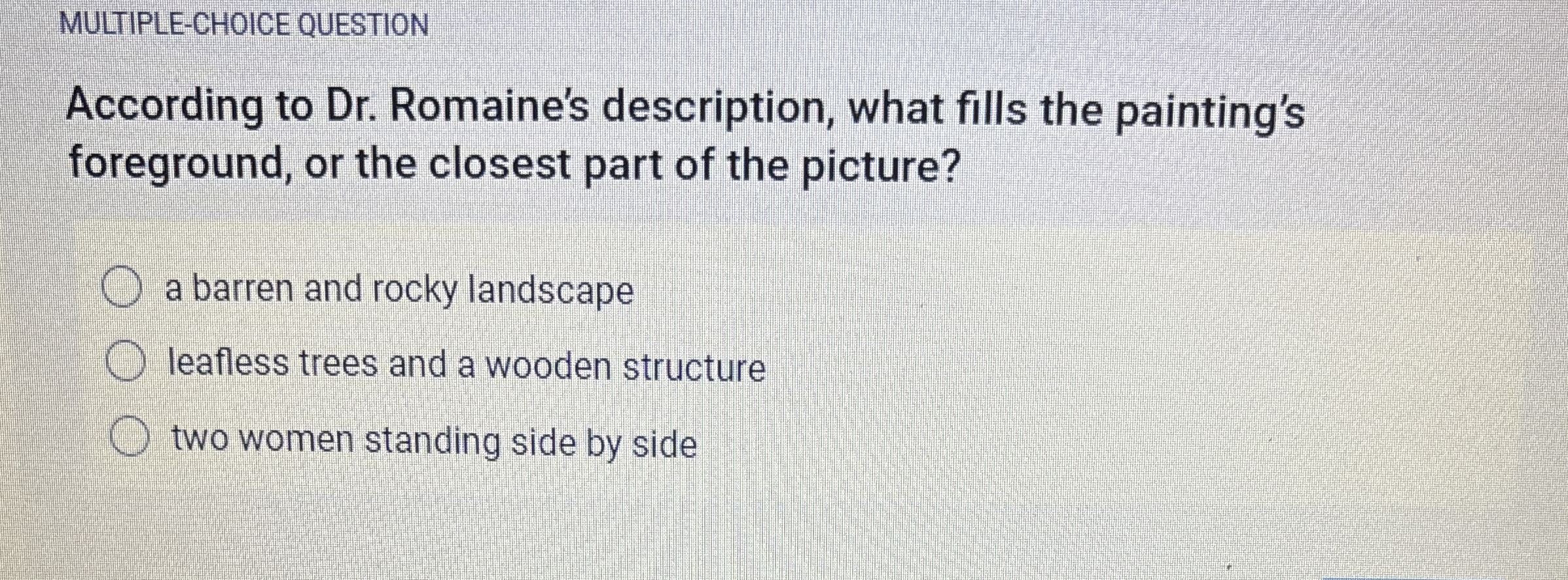  MULTIPLE-CHOICE QUESTION According to Dr. Romaine's description, what fills the painting's