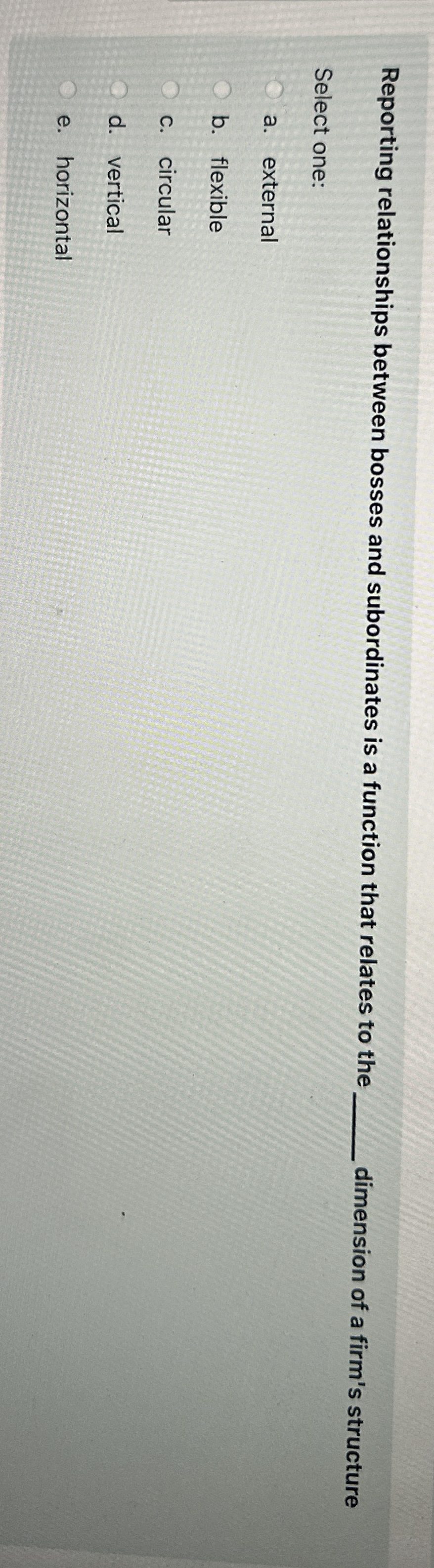  Reporting relationships between bosses and subordinates is a function that relates