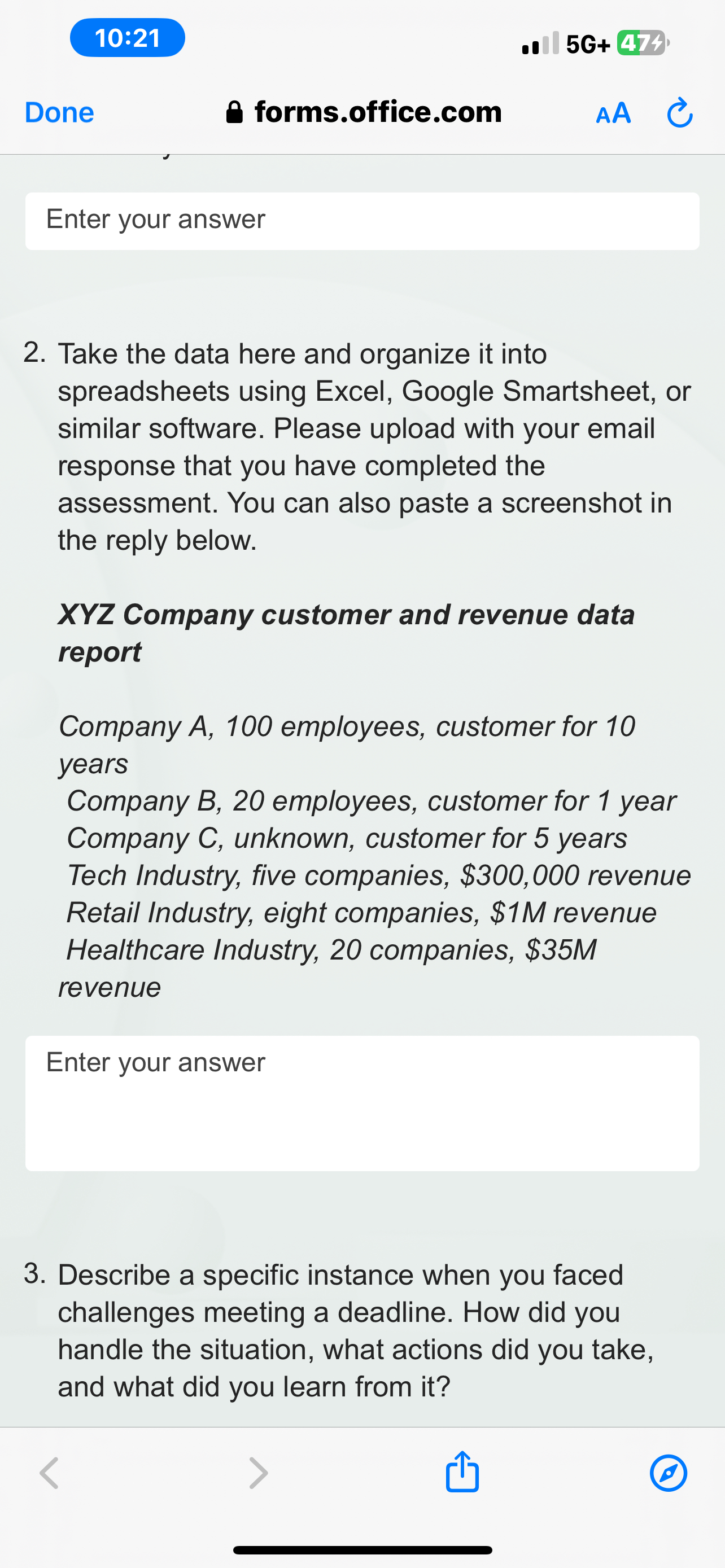 5G+ 474 Done forms.office.com AA Enter your answer 2. Take the