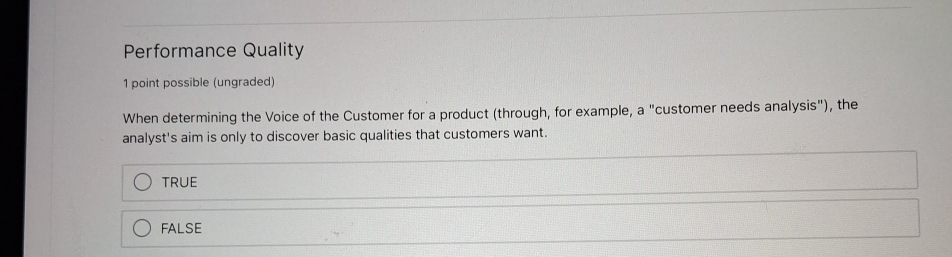  Performance Quality 1 point possible (ungraded) When determining the Voice of