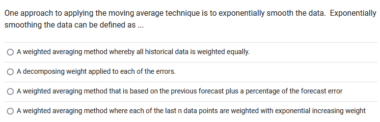  One approach to applying the moving average technique is to exponentially