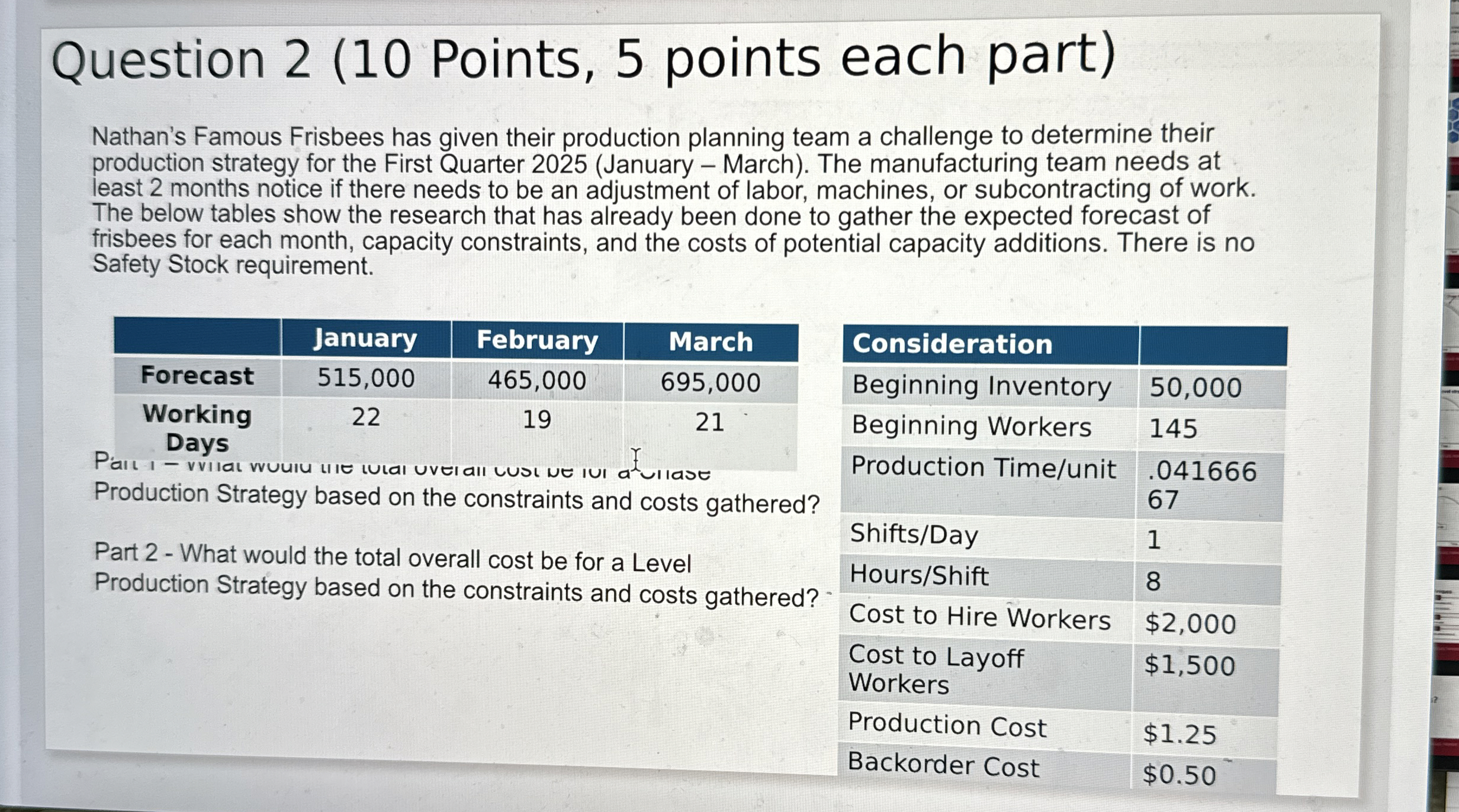 Question 2(10 Points, 5 points each part) Nathan's Famous Frisbees has