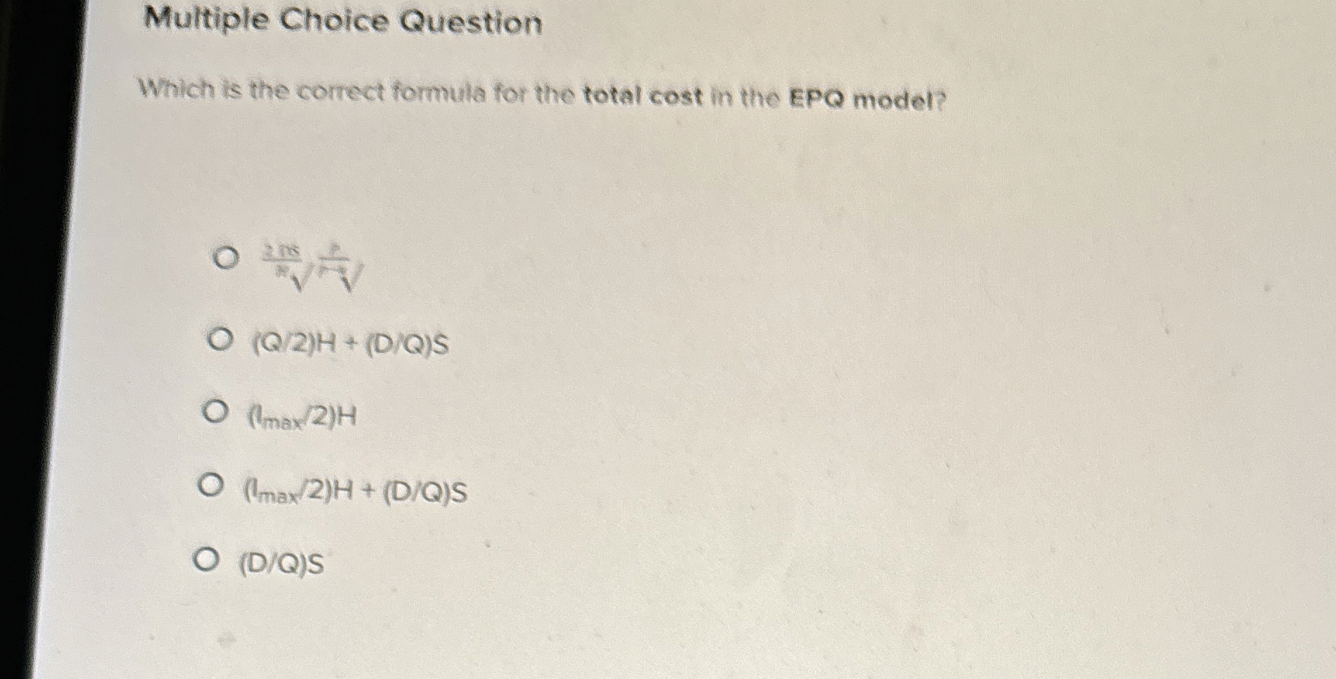  Multiple Choice Question Which is the correct formula for the total