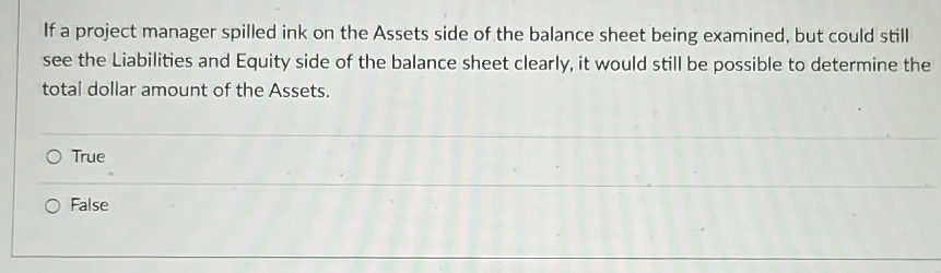  If a project manager spilled ink on the Assets side of