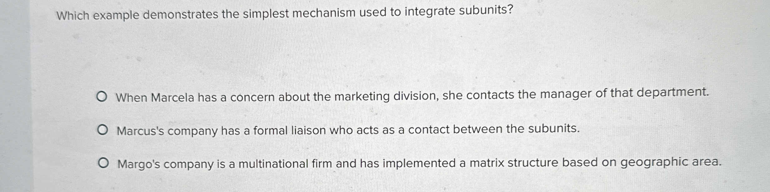 Which example demonstrates the simplest mechanism used to integrate subunits? When
