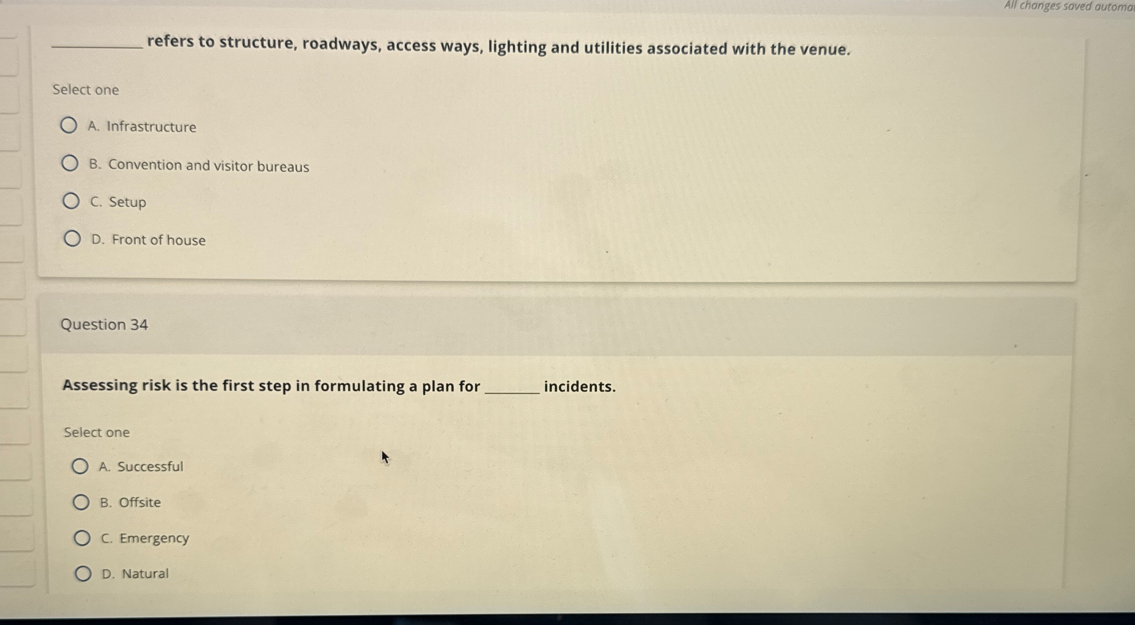  All changes saved automa refers to structure, roadways, access ways, lighting