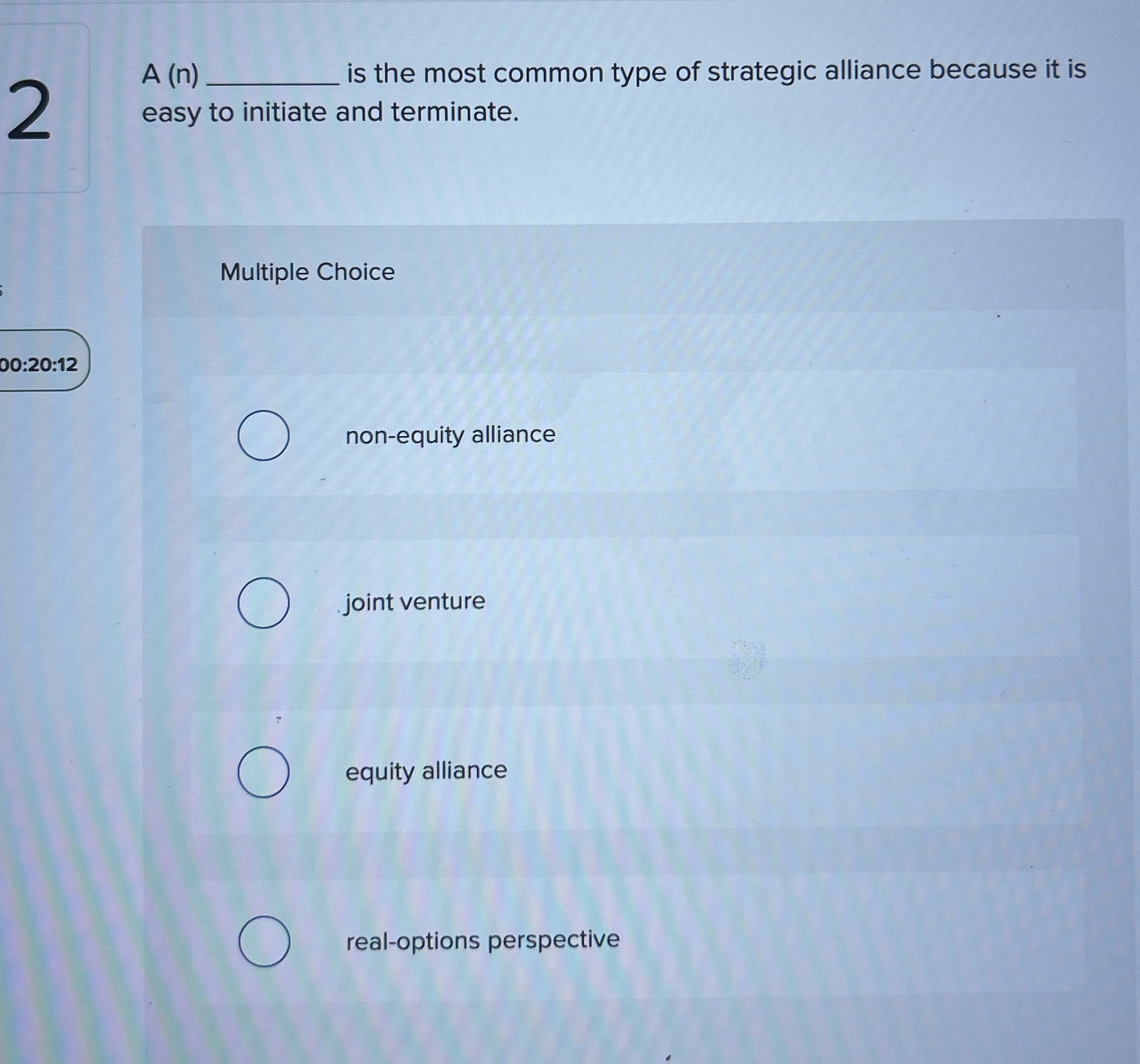  2 A (n)q, is the most common type of strategic alliance