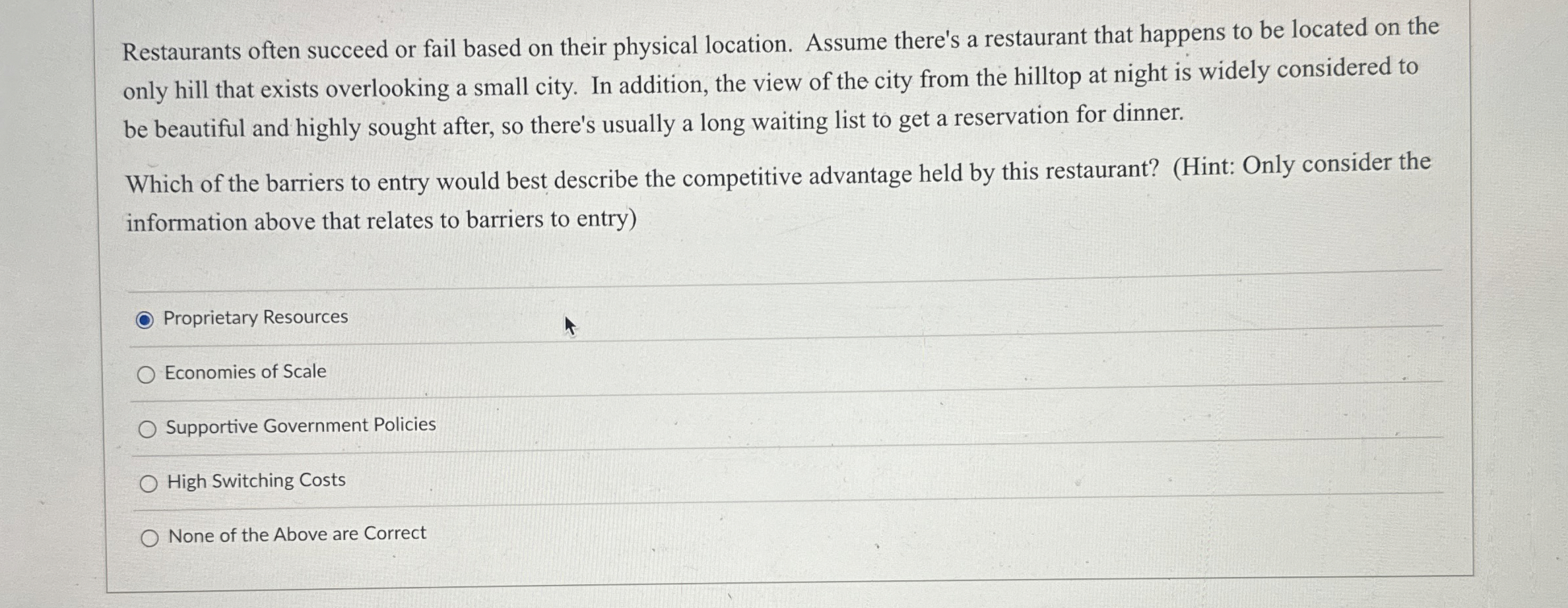  Restaurants often succeed or fail based on their physical location. Assume