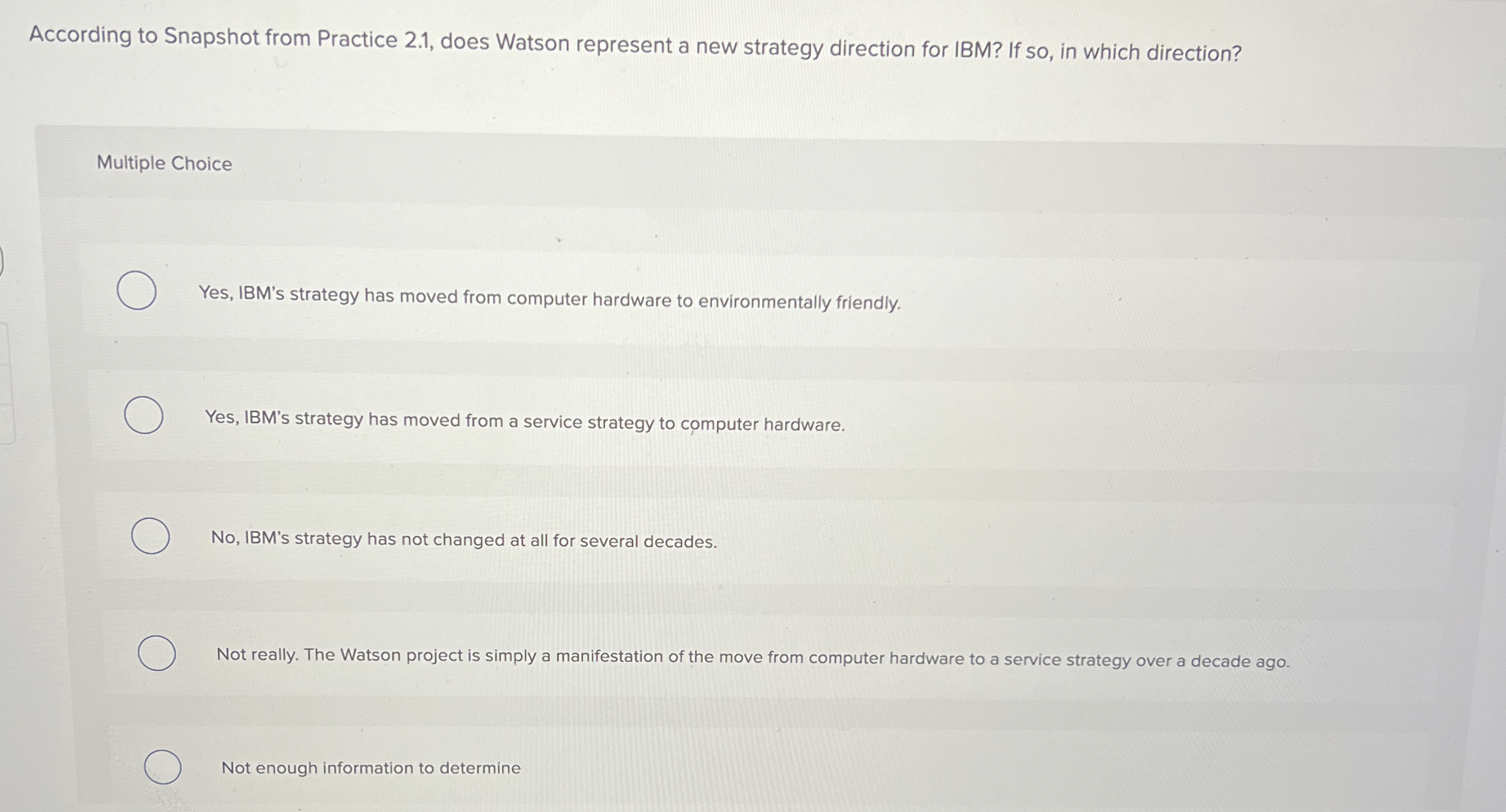  According to Snapshot from Practice 2.1, does Watson represent a new