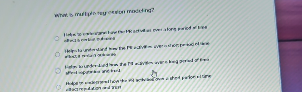  What is multiple regression modeling? Helps to understand how the PR
