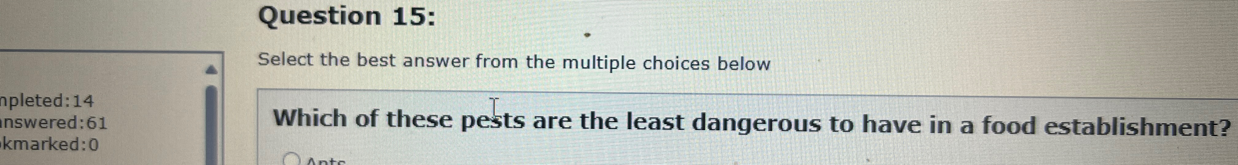  Question 15: Select the best answer from the multiple choices below
