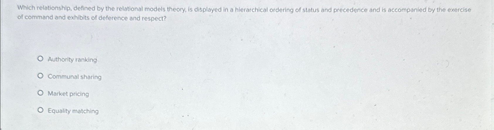  Which relationship, defined by the relational models theory, is displayed in