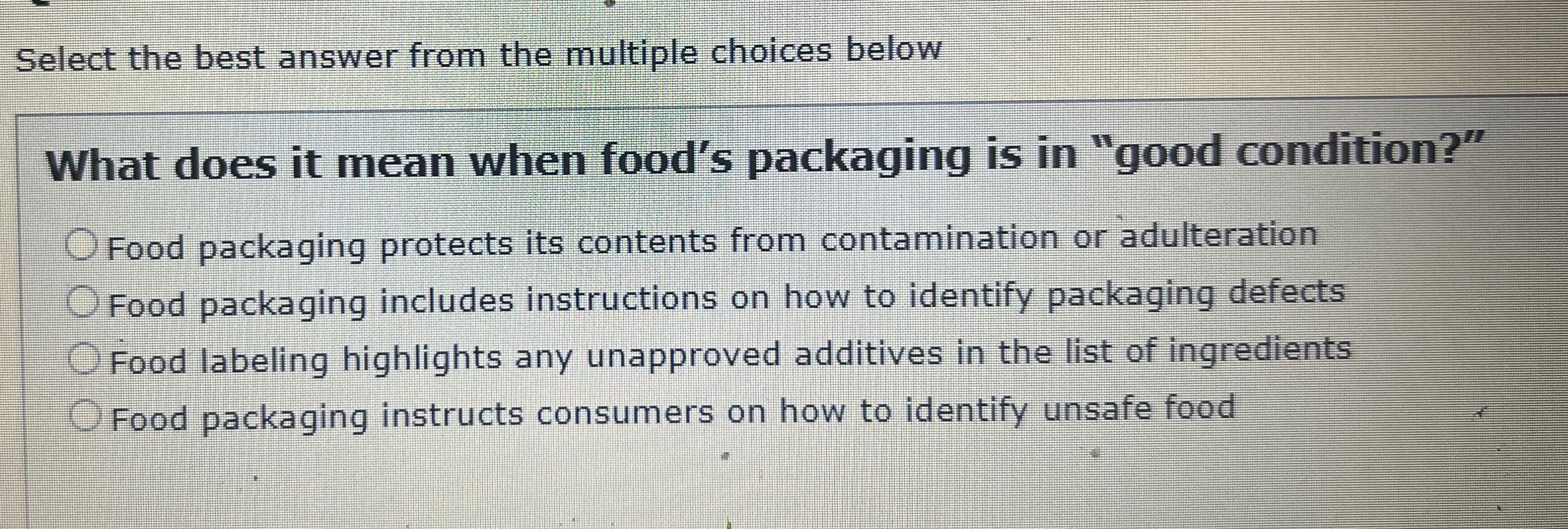  Select the best answer from the multiple choices below What does