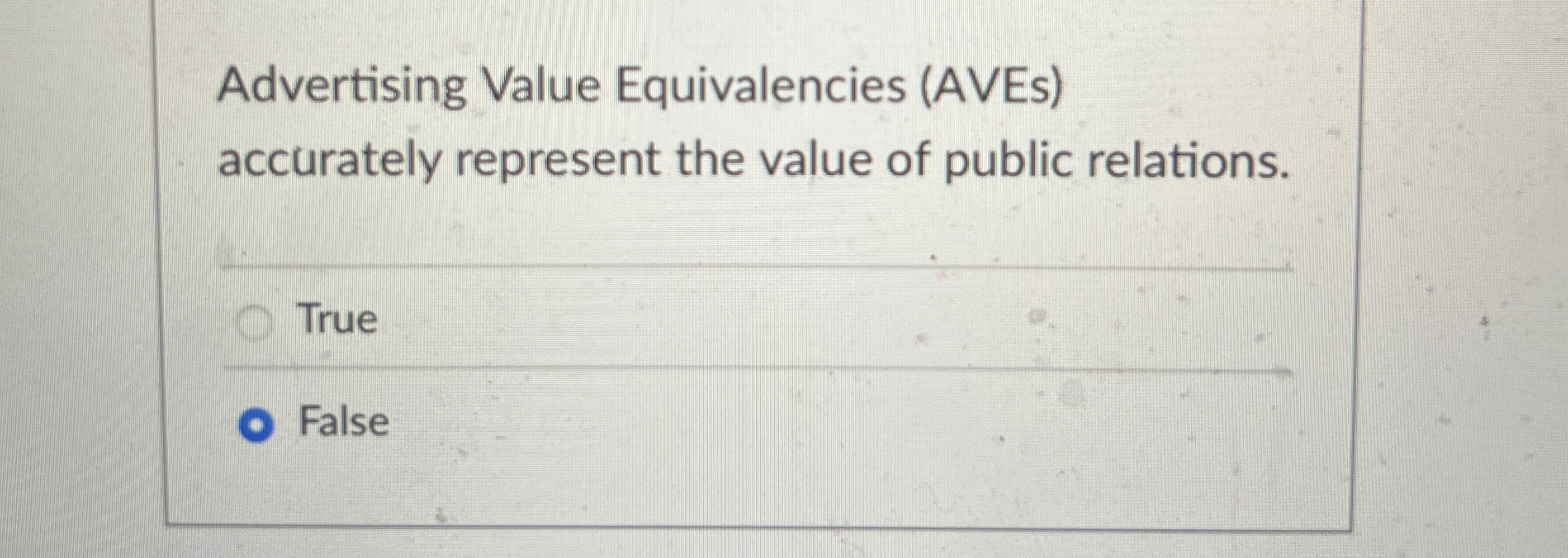  Advertising Value Equivalencies (AVEs) accurately represent the value of public relations.