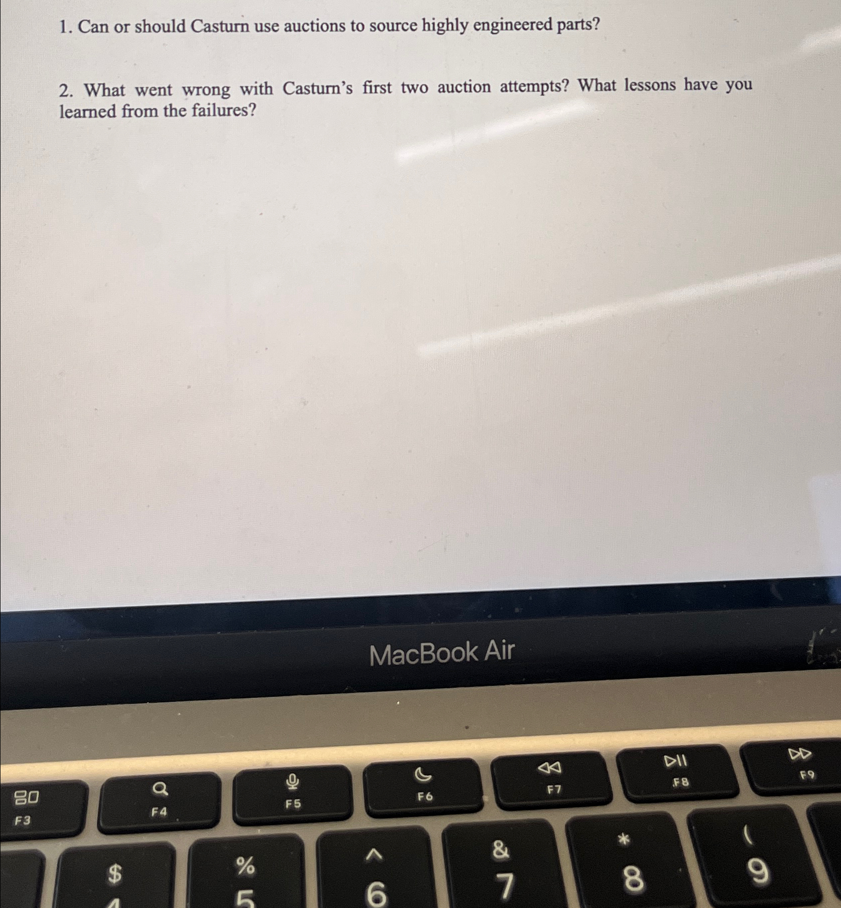  Can or should Casturn use auctions to source highly engineered parts?