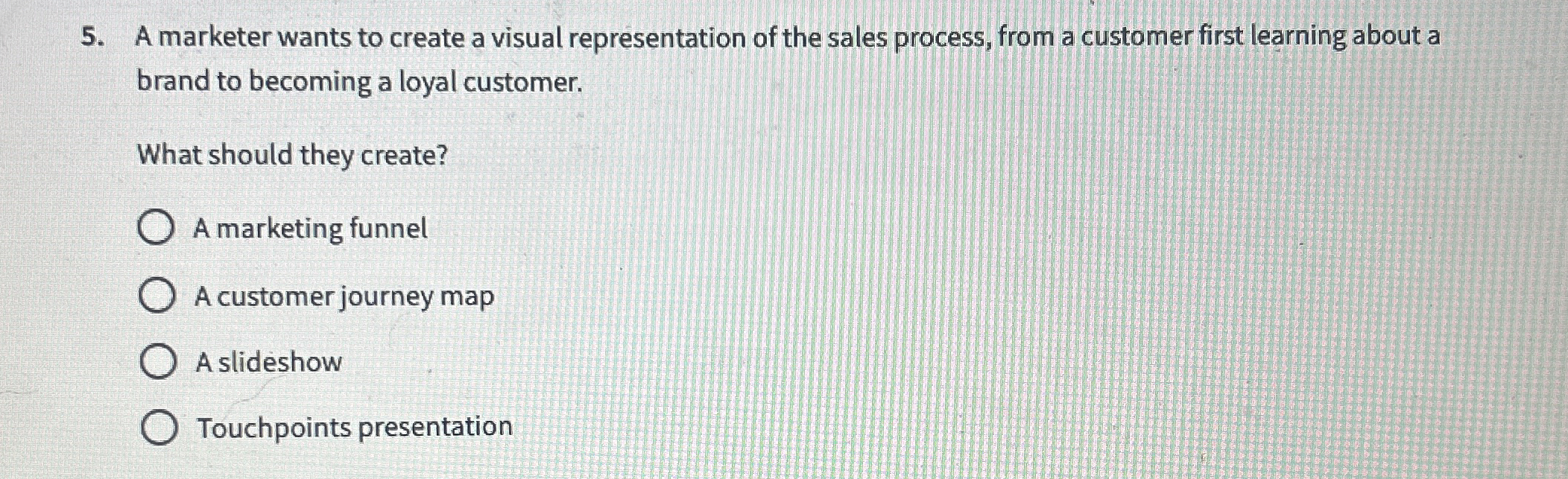  A marketer wants to create a visual representation of the sales