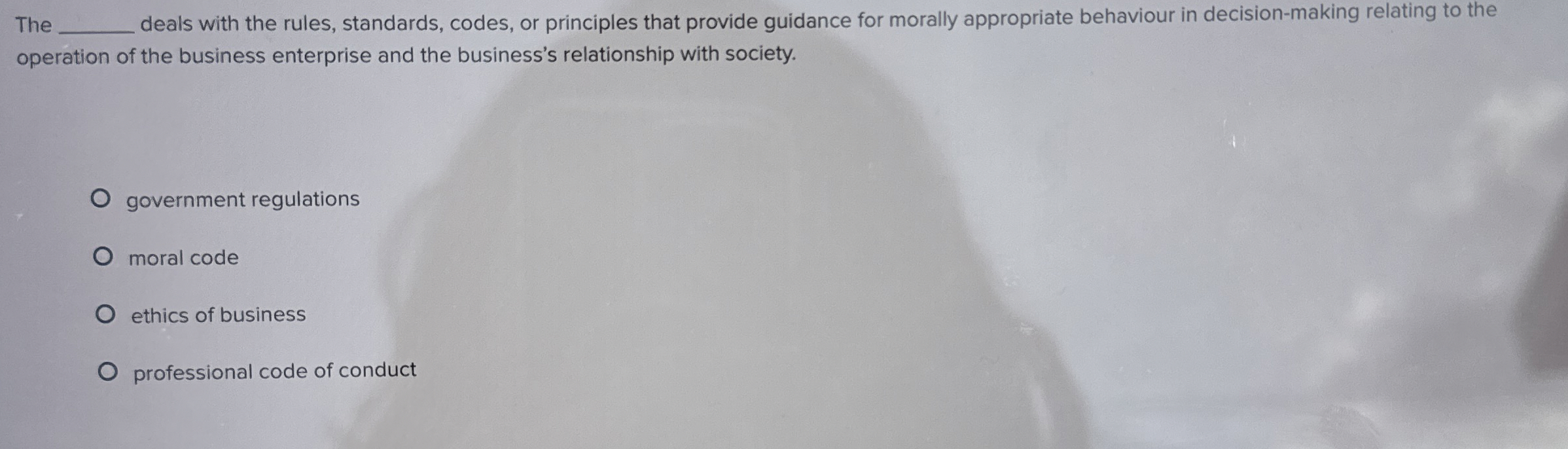  The deals with the rules, standards, codes, or principles that provide