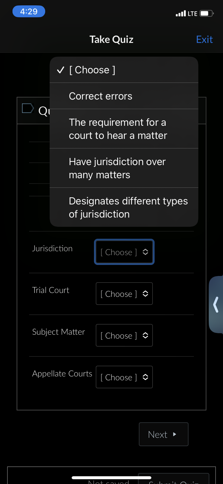  4:29 Take Quiz Exit V [ Choose ] Correct errors DQ