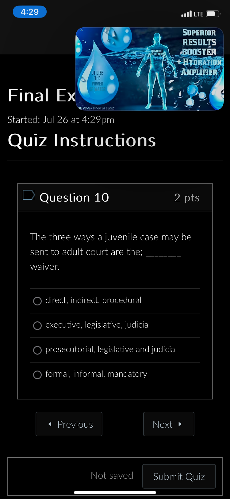Ex WATER THE POWER OFWATER SERIES Started: Jul 26 at 4:29pm Quiz
