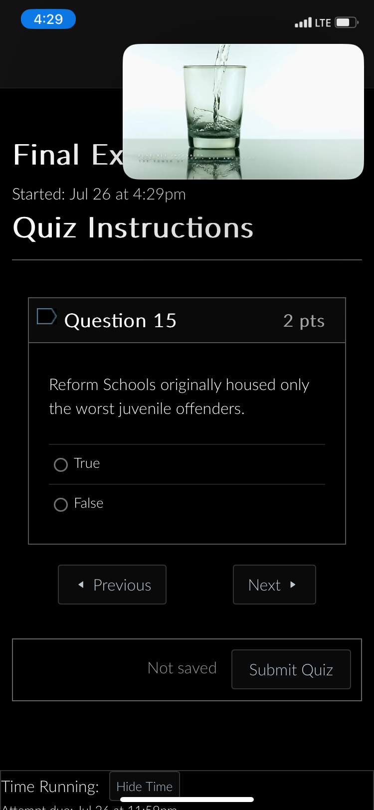 OFWATER SERIES Started: Jul 26 at 4:29pm Quiz Instructions D Question 3