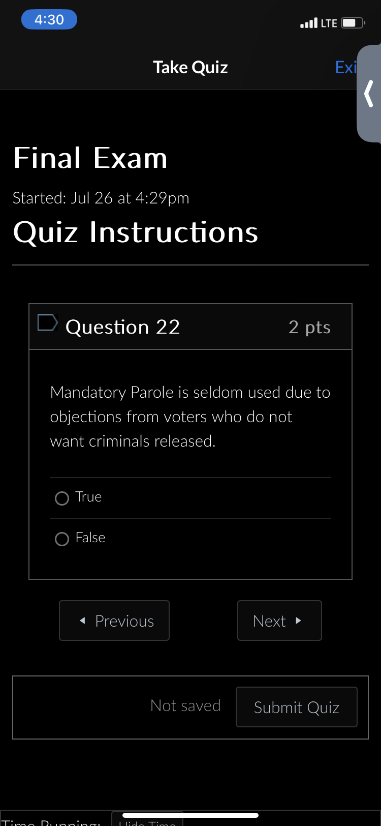 TR N R R Started: Jul 26 at 4:29pm Quiz Instructions u