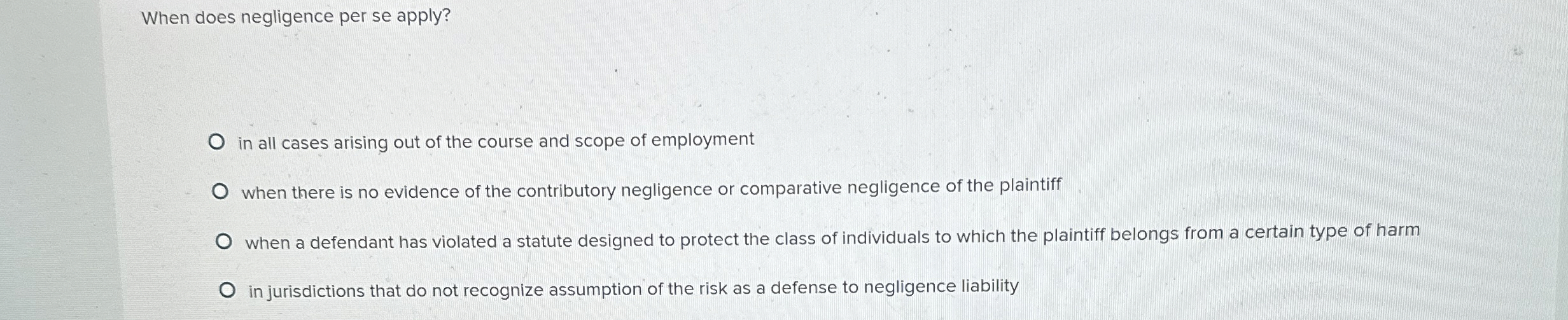  When does negligence per se apply? in all cases arising out