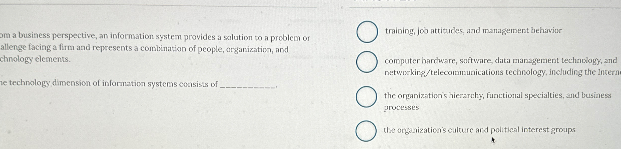  om a business perspective, an information system provides a solution to