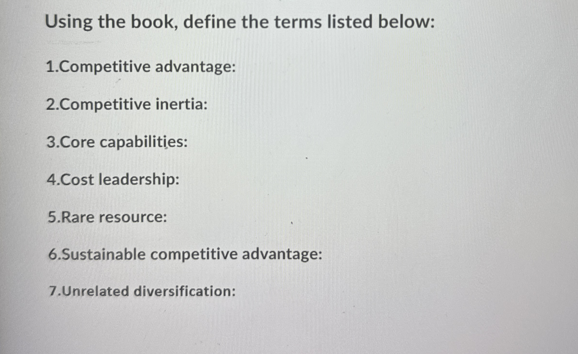  How to solve Using the book, define the terms listed below: