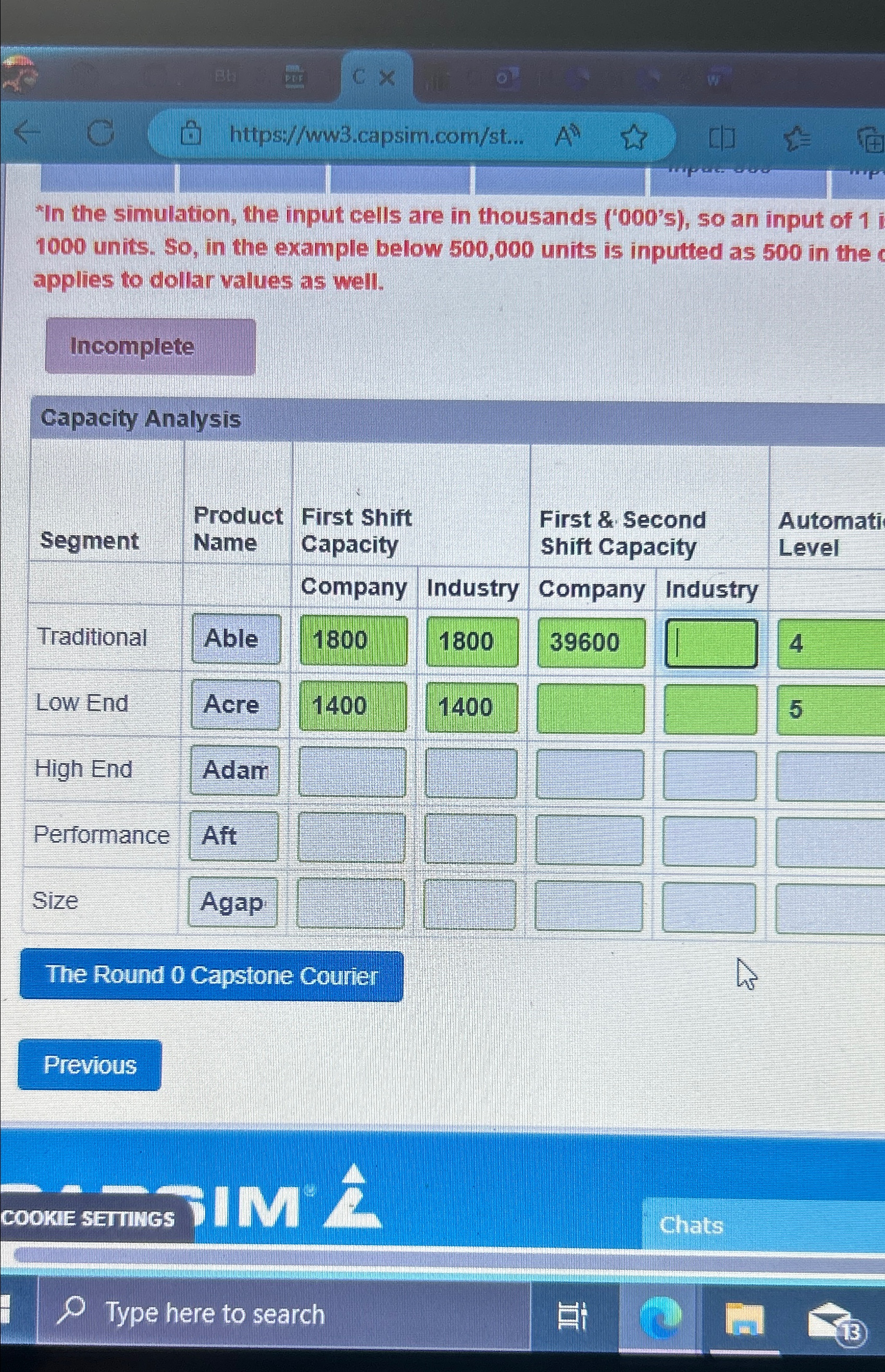  *In the simulation, the input cells are in thousands ('000's), so