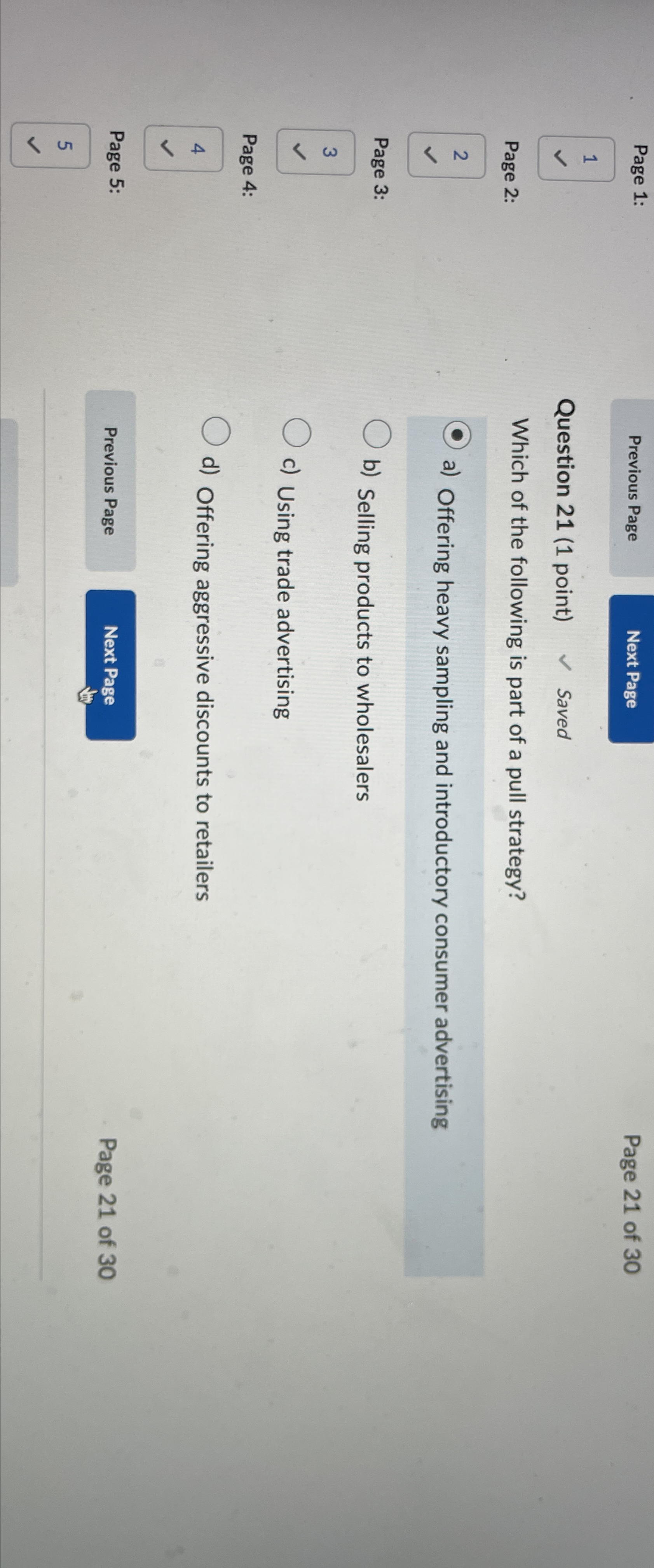  Page 1: 1 Question 21(1 point) Saved Page 2: 2 Page