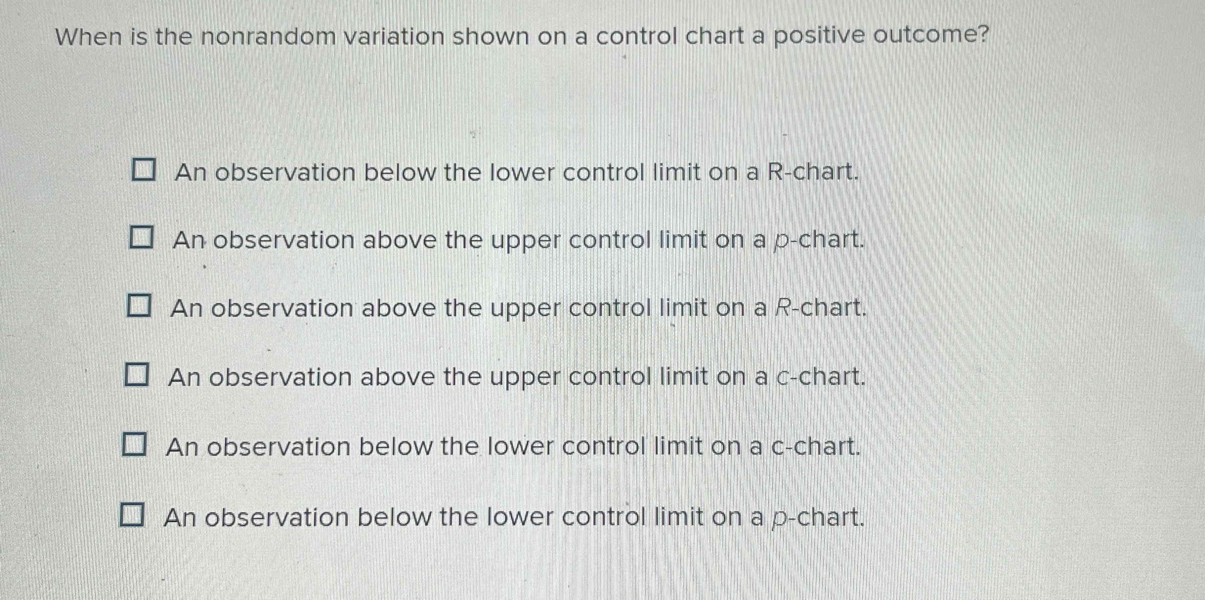  When is the nonrandom variation shown on a control chart a