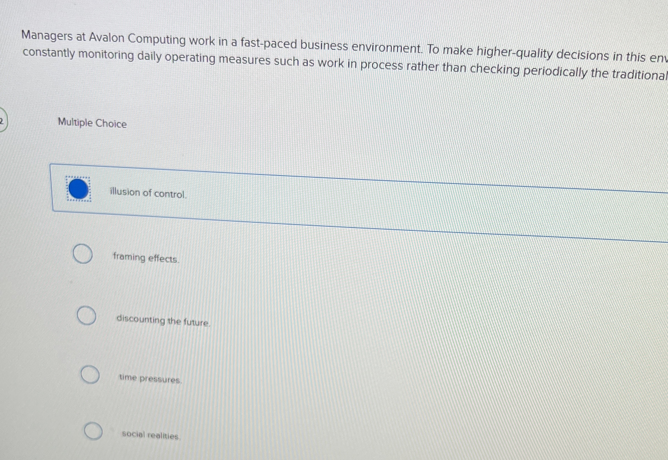  Managers at Avalon Computing work in a fast-paced business environment. To