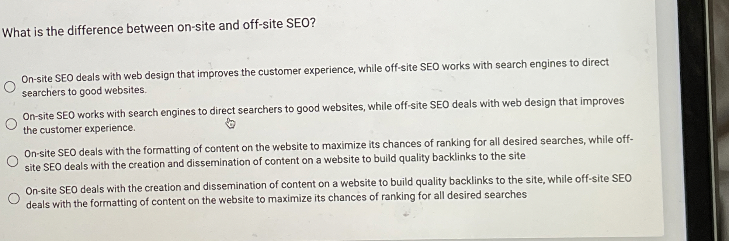  What is the difference between on-site and off-site SEO? On-site SEO
